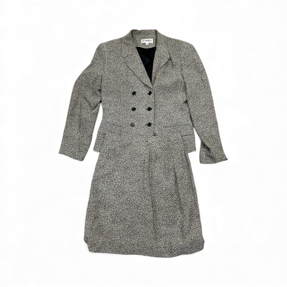 Isadora Collection Skirt Suit Blazer Size 8 Gray Rayon